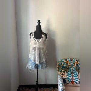 Free People White Mesh V-Neck Tank Top